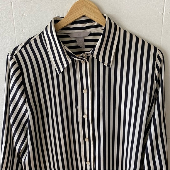 H&M Black and White Striped Satiny Shirt - Picture 2 of 10